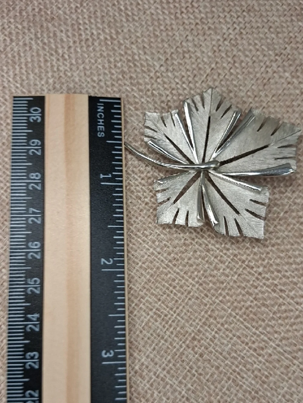 Silver Tone Leaf Brooch Large Statement Textured Pin One Size